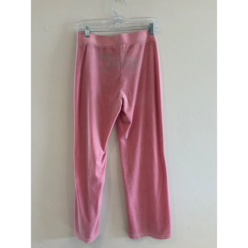 Juicy Couture Pink Velour Tracksuit Set Rhinestone Logo Hoodie Pants Womens M